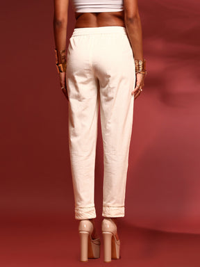 Straight pants with pin tuck detail-offwhite