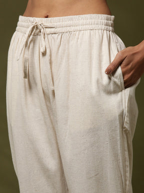 Straight pants with lace detail on hem-beige