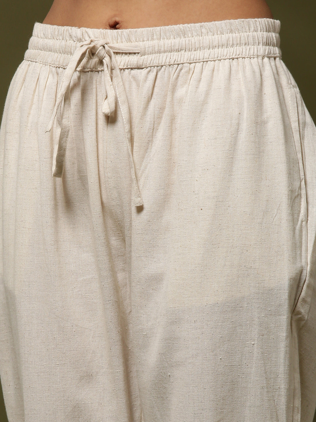 Straight pants with lace detail on hem-beige