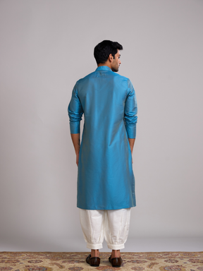 Button loops closure straight kurta paired with pathani pants- Blue moon