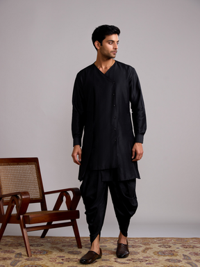 Overlap layered panel kurta- Rich black