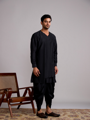 Overlap layered panel kurta- Rich black