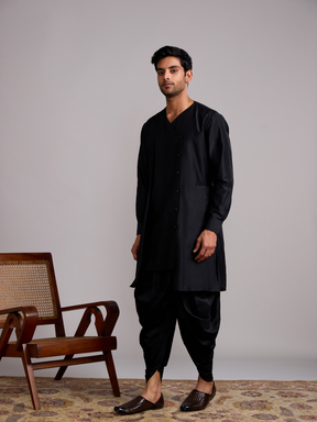 Overlap layered panel kurta- Rich black