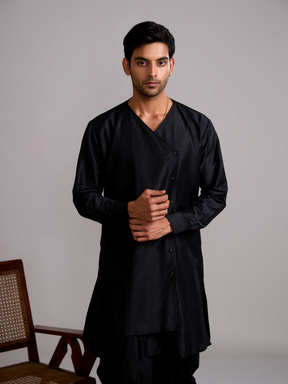 Overlap layered panel kurta- Rich black