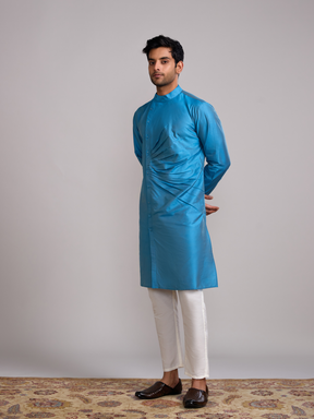 Mandarin collar front pleats straight kurta -Blue moon