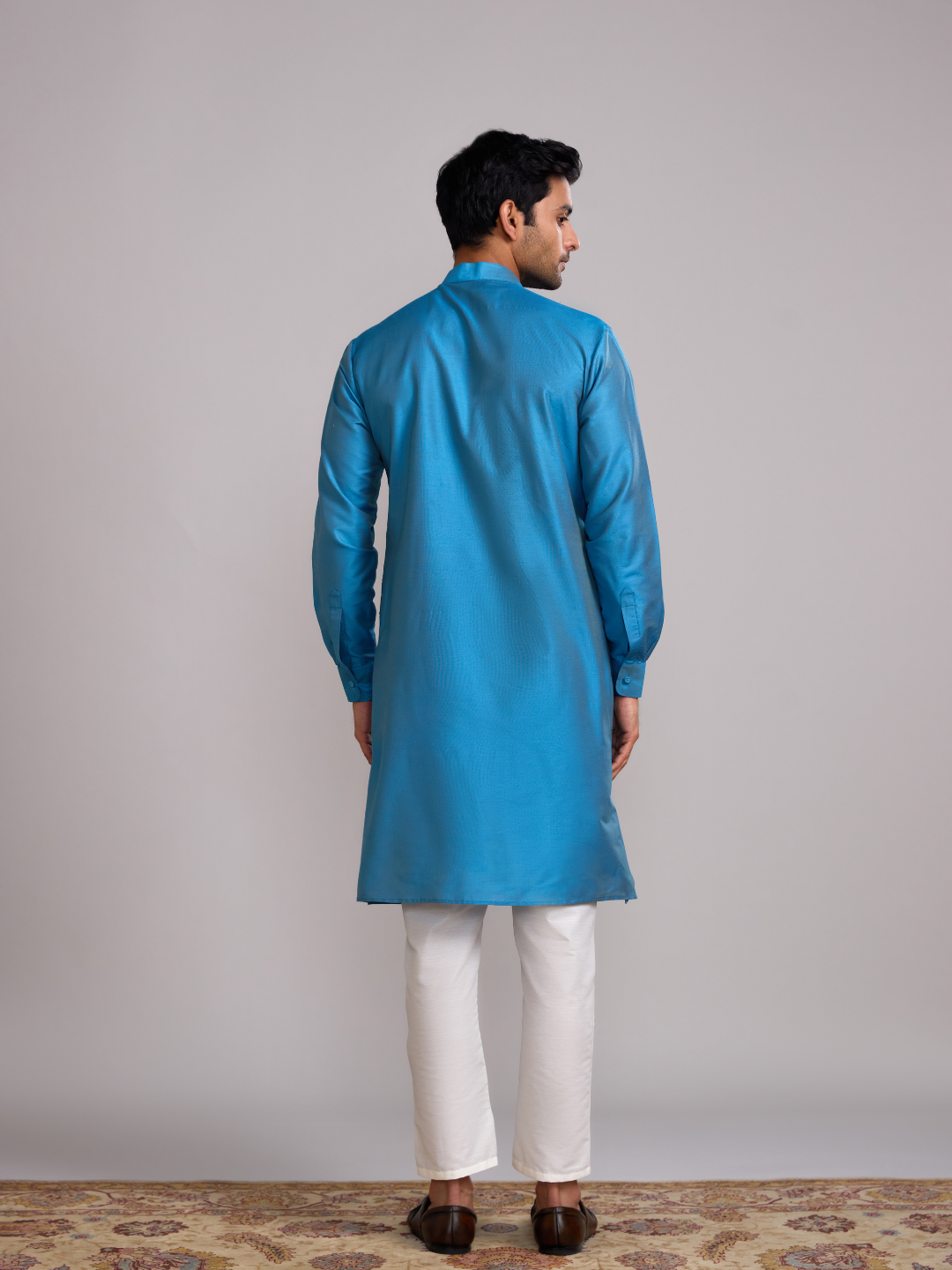 Mandarin collar front pleats straight kurta -Blue moon