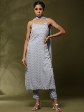 Printed kurta set- Light Blue