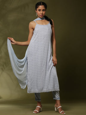 Printed kurta set- Light Blue