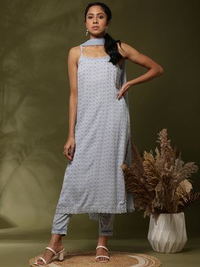 Printed kurta set- Light Blue