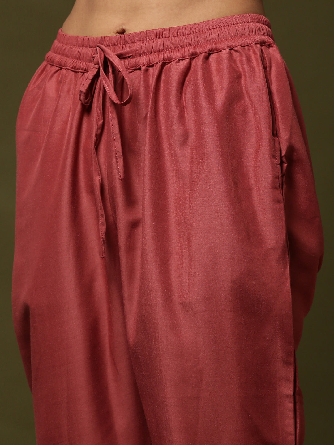 Embroidered straight kurta with solid straight pants and embroidered net dupatta-rose pink