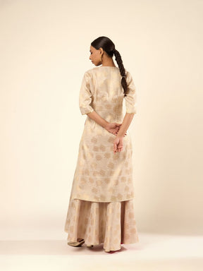 Lotus Jaal Baranasi Silk Kurta paired with Sharara- Ivory