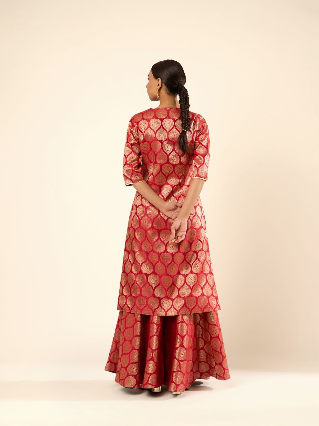 Paan Zari Baranasi Silk Kurta paired with Sharara- Red