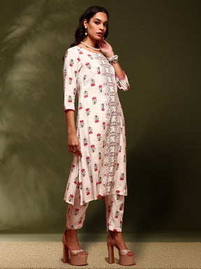 Floral  print kurta with straight pangts-black &beige