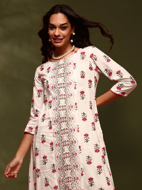 Floral  print kurta with straight pangts-black &beige