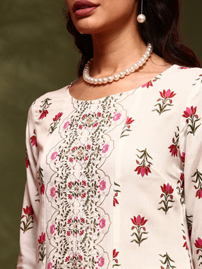 Floral  print kurta with straight pangts-black &beige