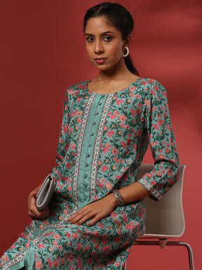 Floral printed 2pc kurta set-mint