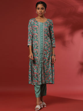 Floral printed 2pc kurta set-mint