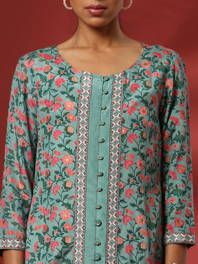 Floral printed 2pc kurta set-mint