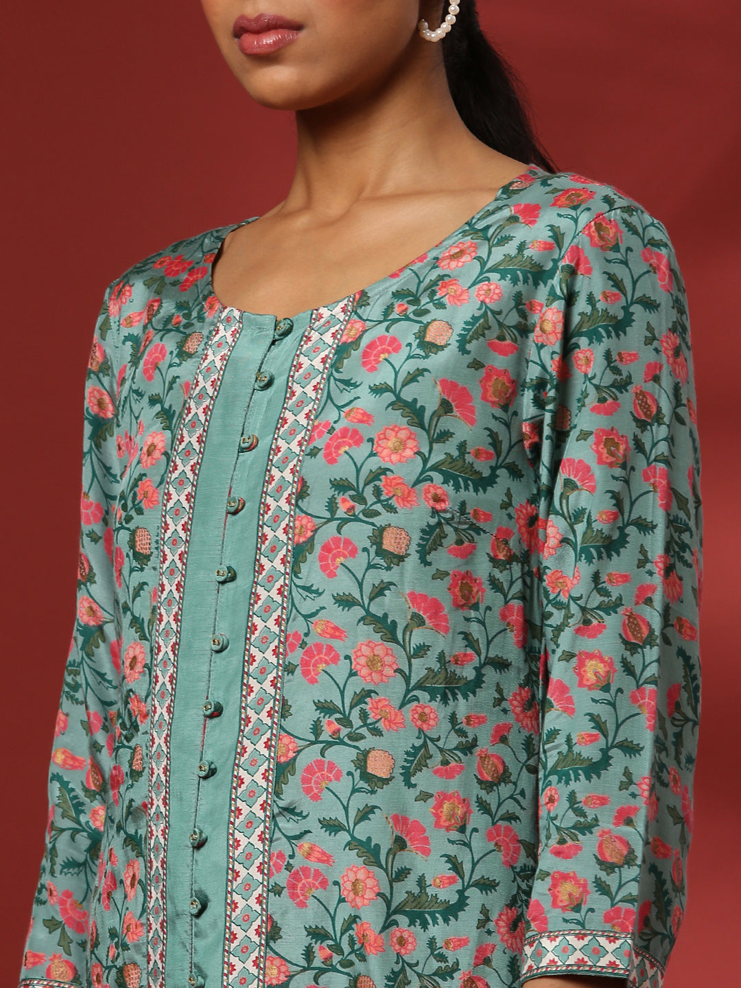 Floral printed 2pc kurta set-mint