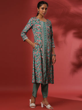 Floral printed 2pc kurta set-mint