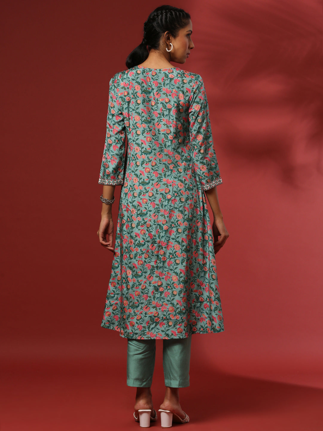 Floral printed 2pc kurta set-mint