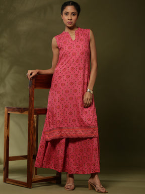 Geometric floral printed 2pc kurta set-coral