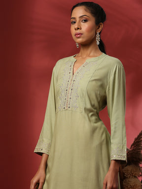 Zari embroidered kurta-mint