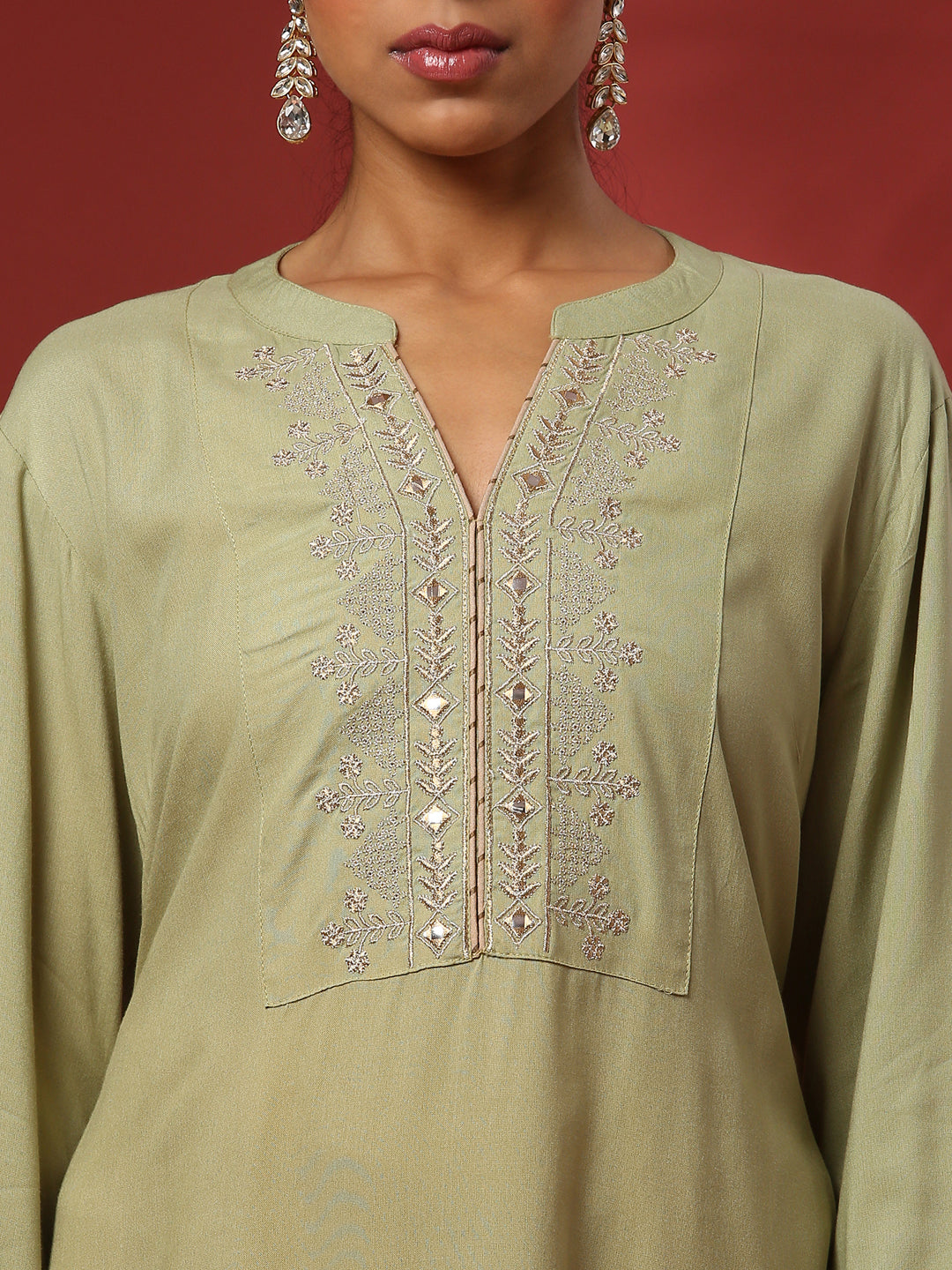 Zari embroidered kurta-mint