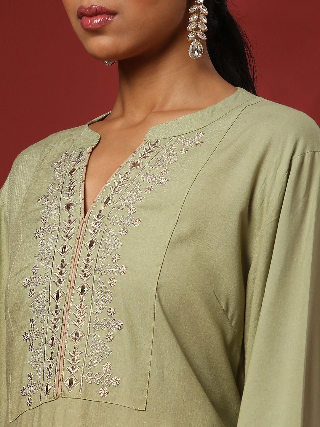 Zari embroidered kurta-mint