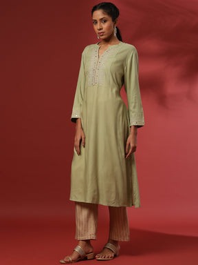 Zari embroidered kurta-mint