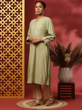 Zari embroidered kurta-mint