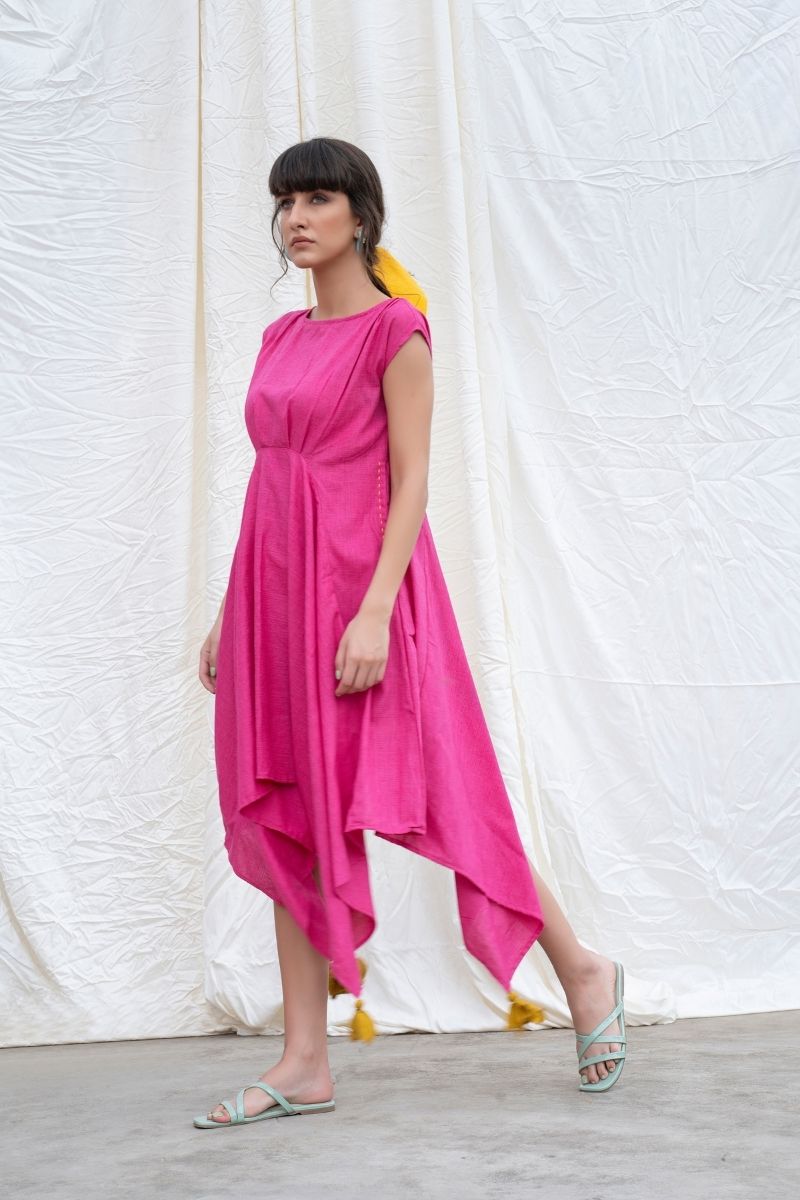 Beetroot-Pink Mangalgiri Cotton Handkerchief Dress