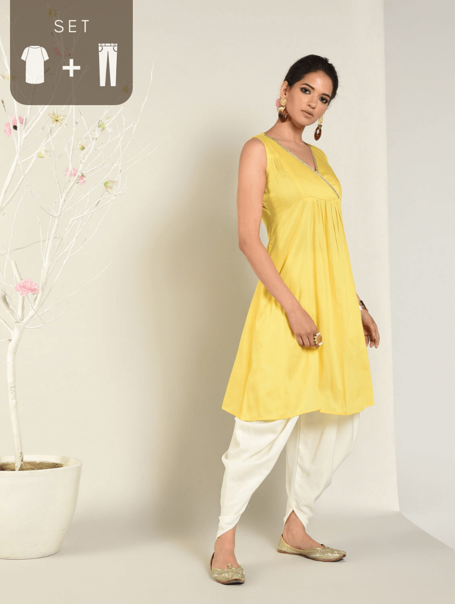 Indigo Printed Cotton Short Kurti with Dhoti Pant – Trendphoria