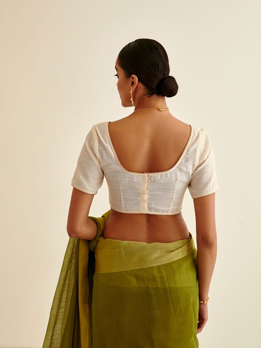 Banarasi blouse with gold piping - Soft white