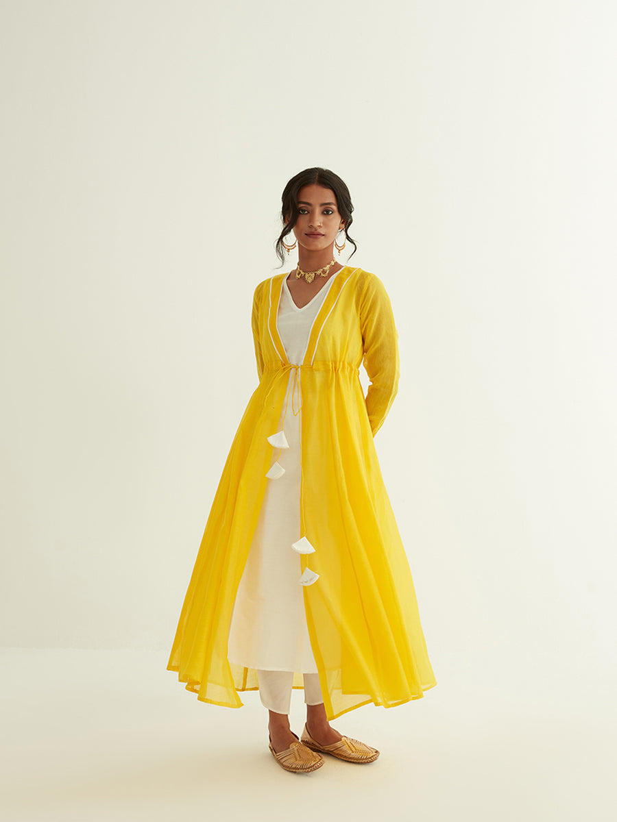 Mustard Long Anarkali Kurta With Attached Jacket - ZRI - 3305509