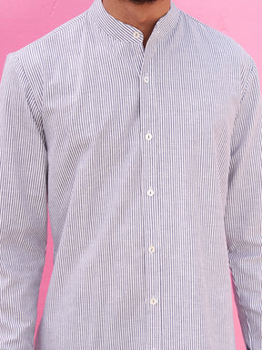 Chambray Striped mandarin collar kurta