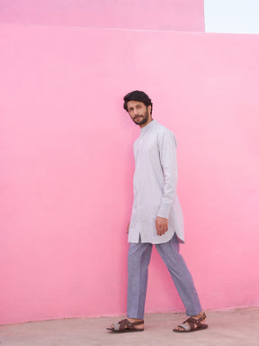 Chambray Striped mandarin collar kurta