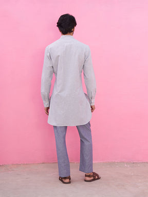 Chambray Striped mandarin collar kurta