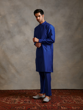 Banarasi buttoned down Kurta Set - Imperial blue