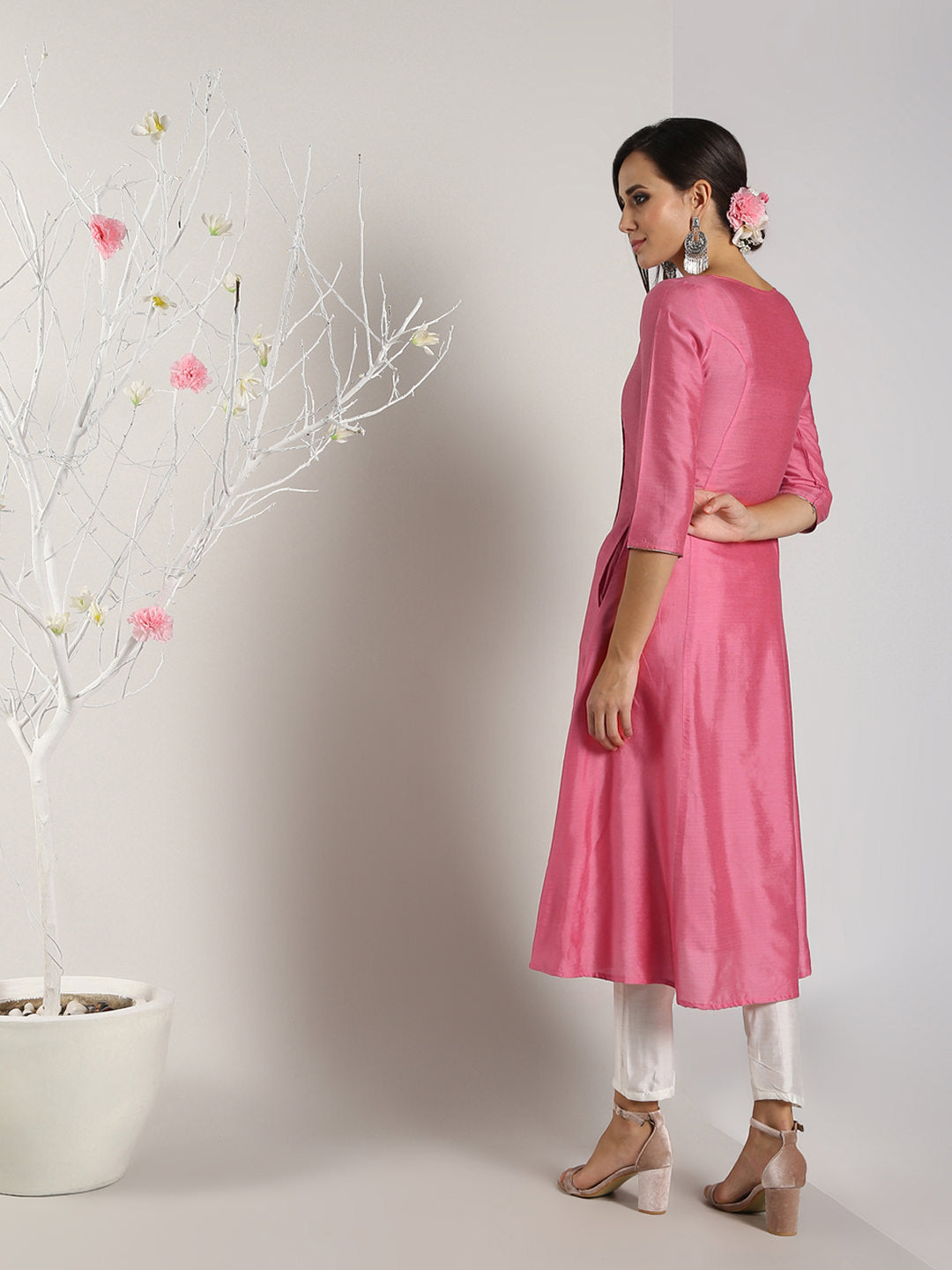 Pink Banarasi kalidar Kurta