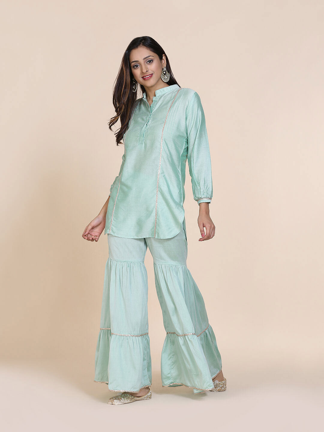 Party Wear Full Sleeve Pure Silk Top With Bell Bottom Pant at best price in  Surat