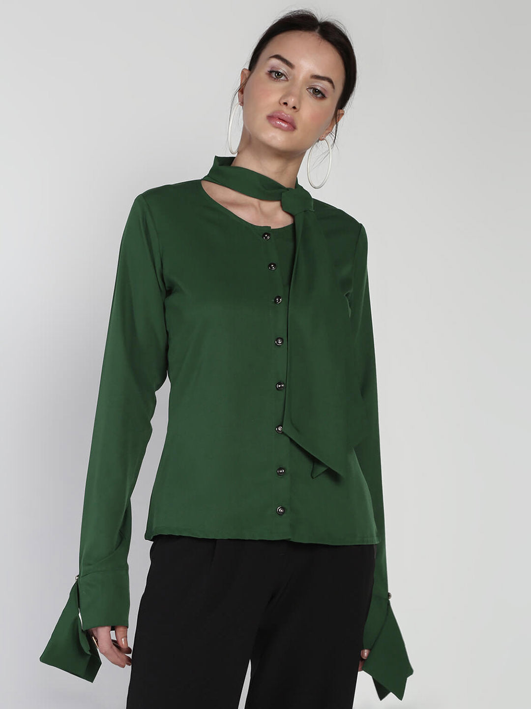 Scarfed collar Button detailed Top