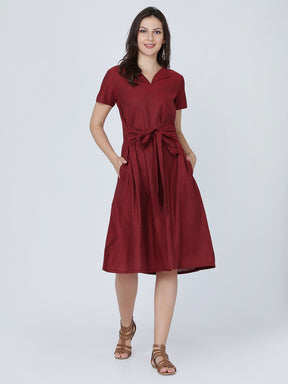 Dohyenne Cotton Linen Belted Dress