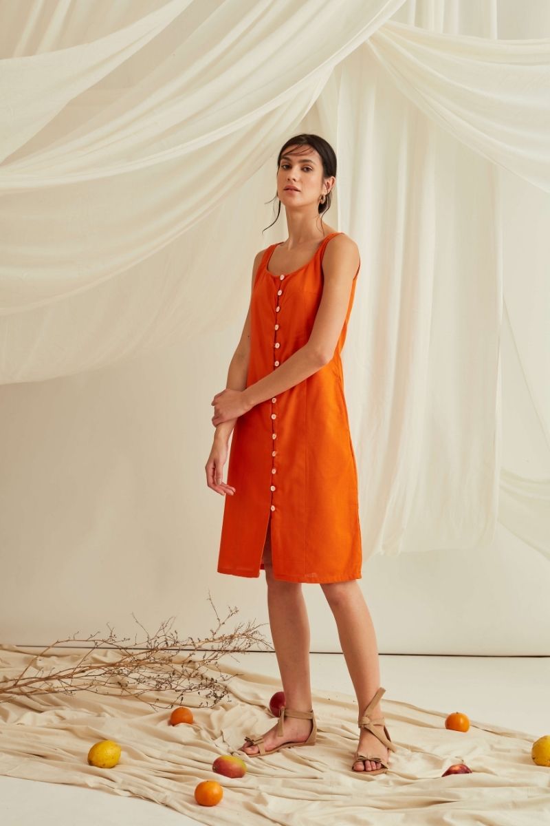 Button down midi dress-Tangerine